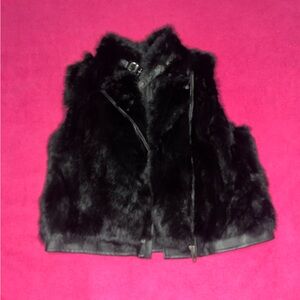 Saks Fifth Avenue Black Faux Fur Collar Vest